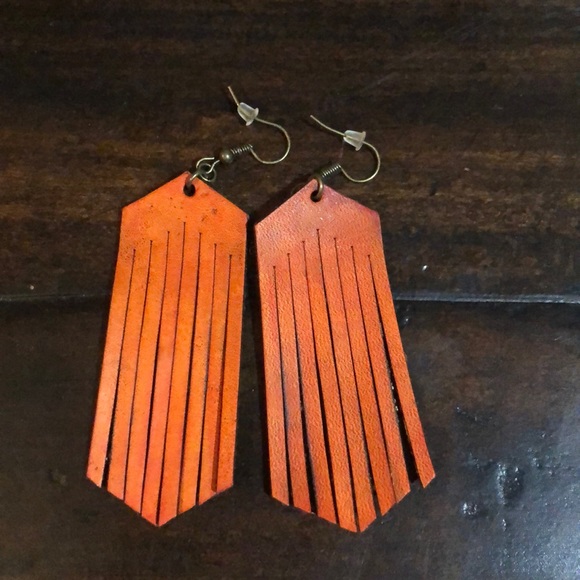 Orange Leather earrings - Picture 1 of 3
